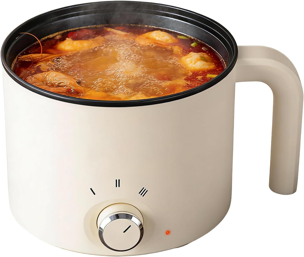 Electric Cooking Pot, Personal Frying Pan with Adjustable Settings for Quick Breakfast, Lunch, Porridge, Steak Cooking, Non-Stick Coating, Kitchen Appliance for College Students, 7.87x7.68x6.3 inches