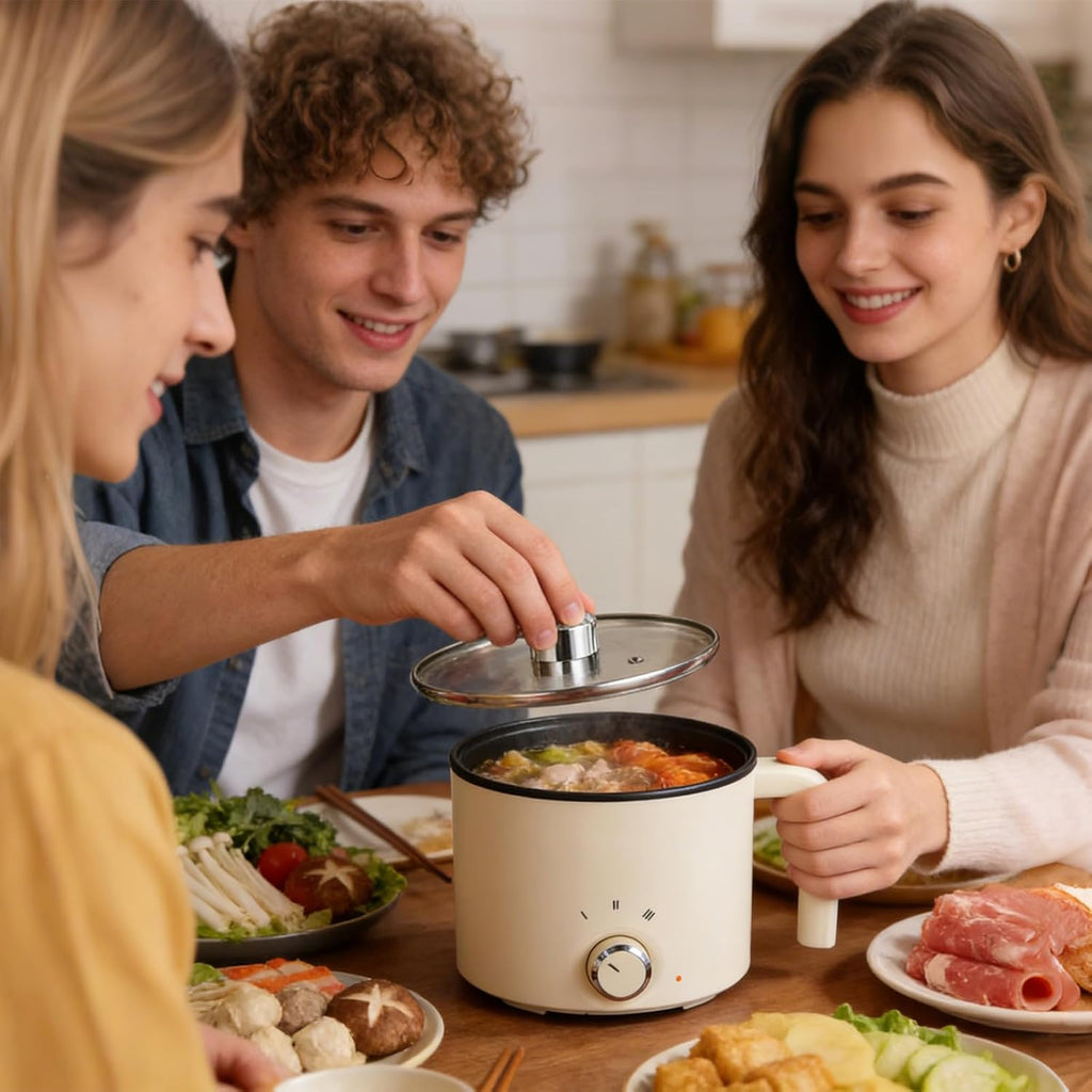 Electric Cooking Pot, Personal Frying Pan with Adjustable Settings for Quick Breakfast, Lunch, Porridge, Steak Cooking, Non-Stick Coating, Kitchen Appliance for College Students, 7.87x7.68x6.3 inches
