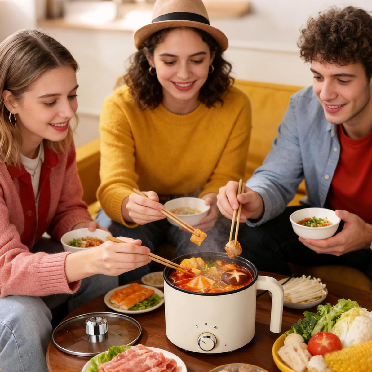 Electric Cooking Pot, Personal Frying Pan with Adjustable Settings for Quick Breakfast, Lunch, Porridge, Steak Cooking, Non-Stick Coating, Kitchen Appliance for College Students, 7.87x7.68x6.3 inches