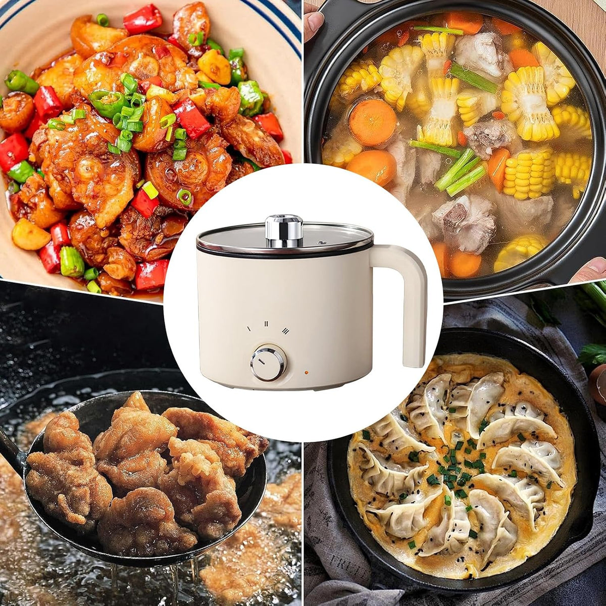 Electric Cooking Pot, Personal Frying Pan with Adjustable Settings for Quick Breakfast, Lunch, Porridge, Steak Cooking, Non-Stick Coating, Kitchen Appliance for College Students, 7.87x7.68x6.3 inches
